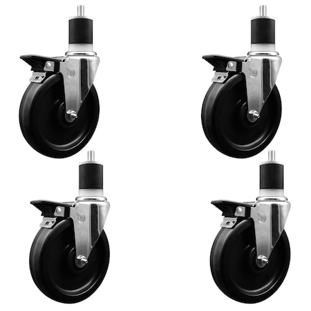Service Caster 5'' Phenolic Swivel 1-7/8'' Expanding Stem Caster Set with Brake, 4PK SCC-EX20S615-PHR-PLB-178-4